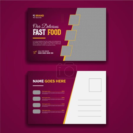 Téléchargez les illustrations : Modèle de conception de carte postale de service d'alimentation de restaurant - en licence libre de droit