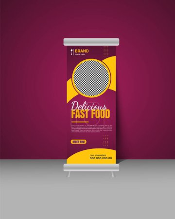 Téléchargez les illustrations : Modèle de conception de bannière de rouleau de service alimentaire de restaurant - en licence libre de droit