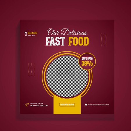 Téléchargez les illustrations : Modèle de conception de bannière de médias sociaux de service alimentaire de restaurant - en licence libre de droit