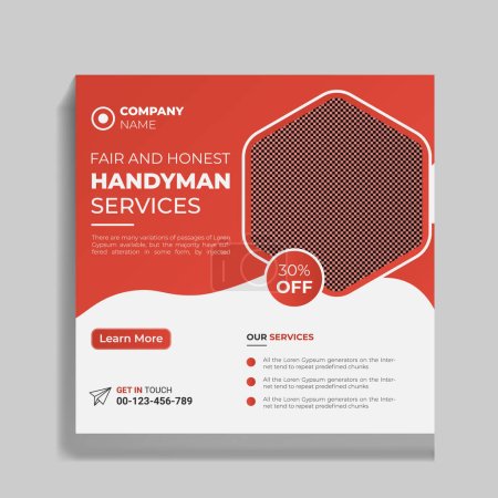 Illustration for Handyman service Social Media Banner Design Template - Royalty Free Image