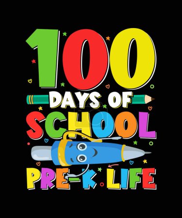 Illustration for 100 Days Of School T-shirt Design - Royalty Free Image