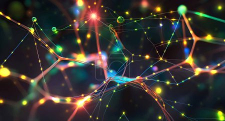 Photo for Pulsing signals between nerve cells inside a neuronal network - illustration - Royalty Free Image