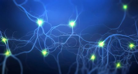 Foto de Pulsing signals between nerve cells inside a neuronal network - illustration - Imagen libre de derechos