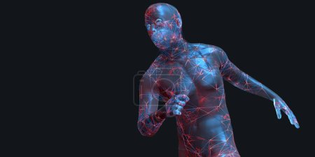 Téléchargez les photos : Corps humain transparent en mouvement avec connexions internes pour illustrer les impulsions de mouvement et les voies nerveuses Illustration 3D - en image libre de droit