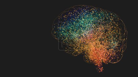 Téléchargez les photos : Signal et impulsions dans le réseau neuronal d'un cerveau humain divisé en couleurs illustration 3d - en image libre de droit