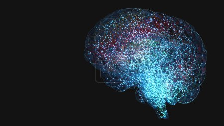 Téléchargez les photos : Signal et impulsions dans le réseau neuronal d'un cerveau humain divisé en couleurs illustration 3d - en image libre de droit