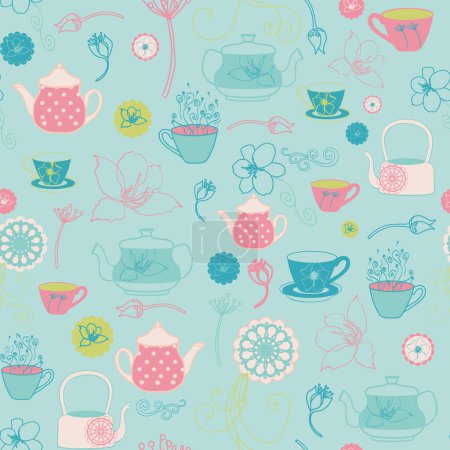 Foto de Diseño de patrón de dibujo de línea colorida fondos superficie sin costuras de la fiesta de té Collection Garden - Imagen libre de derechos