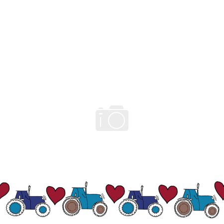 Ilustración de Coloridos tractores agrícolas y molinos de viento, patrón sin costuras, imprime fondo - Imagen libre de derechos
