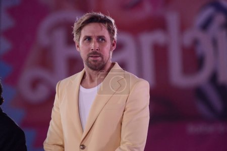 Téléchargez les photos : 6 juillet 2023, Mexico, Mexique : L'acteur Ryan Gosling assiste au tapis rose pour Barbie au Toreo Parque Central. le 6 juillet 2023 à Mexico, Mexique. (Photo Carlos Tischler / Eyepix Group) - en image libre de droit