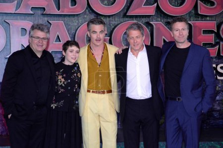 Photo for March 29, 2023, Mexico City, Mexico: (L-R) Jeremy Latcham, Sophia Lillis,Hugh Grant, Chris Pine and Director Jonathan Goldstein  attend the film  the Dungeons and Dragons: Honor Among Thieves film premiere at Cinepolis Plaza Universidad . on March - Royalty Free Image