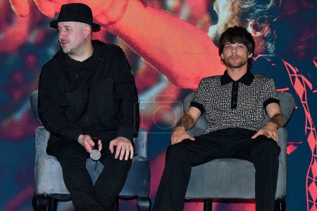 Photo for March 20, 2023, Mexico City, Mexico: British Singer Louis Tomlinson and Charlie Lightening  during a press conference to promote his  the 'All Of Those Voices' documentary at Cinepolis Oasis Coyoacan on March 20, 2023 in Mexico City, Mexico. (Photo b - Royalty Free Image