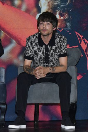 Photo for March 20, 2023, Mexico City, Mexico: British Singer Louis Tomlinson,  gesticulates during a press conference to promote his  the 'All Of Those Voices' documentary at Cinepolis Oasis Coyoacan on March 20, 2023 in Mexico City, Mexico. (Photo by Jaime N - Royalty Free Image