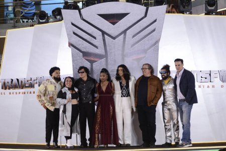 Photo for May 30, 2023, Mexico City, Mexico: (L-R) Director Steven Caple Jr, Michelle Rodrguez, Anthony Ramos, Dominique Fishbac, Cristo Fernndez, producer  Lorenzo di Bonaventura, Javier Ibarreche and Mark Vahradian attend the red carpet of the Transformers - Royalty Free Image