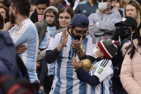 Photo for December 18, 2022, Mexico City, Mexico: Argentine fans attend the FIFA Fan Fest at the Monument to the Revolution to support their team in the FIFA World Cup final against the French team - Royalty Free Image