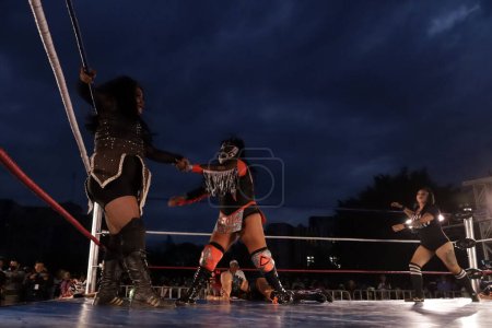 Photo for May 12, 2023, Mexico City, Mexico: women Wrestlers offer a wrestling show as part of the Mother's Day celebrations at the Monument of the Revolution - Royalty Free Image