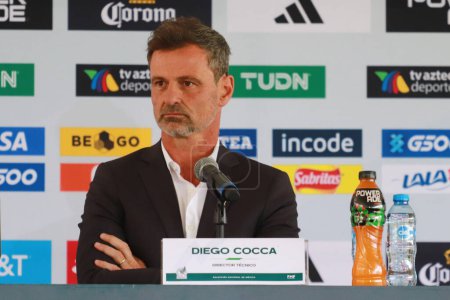 Photo for February 10, 2023, Mexico City, Mexico: Argentine coach Diego Cocca, speaks during a press conference to announce that he will be the new coach of the Mexican Soccer Team at the High Performance Center of the Mexican Soccer Federation - Royalty Free Image