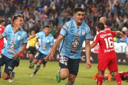 Photo for October 30, 2022, Pachuca, Mexico: Nicolas Ibanez of  Pachuca Tuzos celebrates his goal during the  football match of the Opening Tournament Finals of the Mexican football League at Hidalgo Stadium - Royalty Free Image