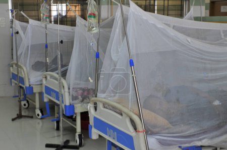 Foto de 11 julio 2023 Sylhet-Bangladesh: Las personas con dengue reciben tratamiento en el Dengue Corner del Hospital Sylhet MAG Osmani Medical College, Bangladesh. Más de 6 pacientes están en tratamiento en esta esquina del dengue - Imagen libre de derechos