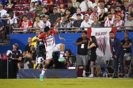 Photo for July 25, 2023, Fisco, United States: Necaxa's Jorge Rodriguez receives a pass during the Leagues Cup match between FC Dallas and Necaxa at Toyota Stadium. on Monday July 25, 2023 in Fresco, Texas, United States - Royalty Free Image