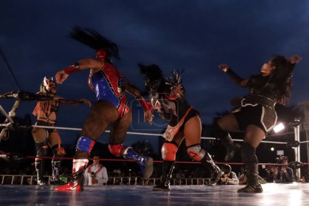 Photo for May 12, 2023, Mexico City, Mexico: women Wrestlers offer a wrestling show as part of the Mother's Day celebrations at the Monument of the Revolution - Royalty Free Image