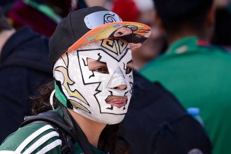 Photo for November 26, 2022, Mexico City, Mexico: Mexicans Fans attend the FIFA Fan Fest at the Monument of the Revolution to support the Mexico's team on match against Argentina during the FIFA World Cup Qatar 2022. on November 26, 2022 in Mexico City, Mexico - Royalty Free Image
