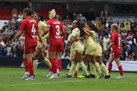 Photo for July 15, 2022, Mexico City, Mexico:  Bayer Leverkusen team and  America Football Club  in action during a Friendly Women's football match between Club America and Bayer Leverkusen at Azteca stadium - Royalty Free Image