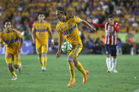 Photo for May 25, 2023, Monterrey, Mexico: Sebastin Cordova of Tigres of UANL  dominatest the ball during the Closing Tournament Final match, between Tigres of UANL and Chivas of Guadalajara of the Football MX League at University Stadium - Royalty Free Image