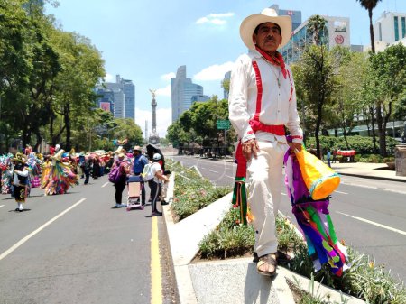 Photo for August 9, 2023, Mexico City, Mexico: Various indigenous organizations participating in the Mega Calenda Parade on the International Day of Indigenous Peoples on Reforma avenue in Mexico City. on August 9, 2023 in Mexico City, Mexico - Royalty Free Image