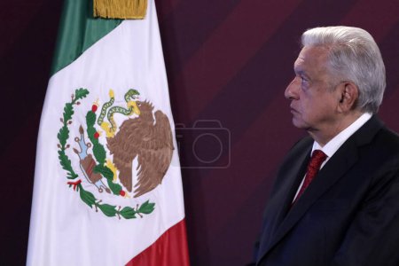 Photo for August 14, 2023, Mexico City, Mexico: The President of Mexico, Andres Manuel Lopez Obrador at the press conference at the National Palace in Mexico City - Royalty Free Image