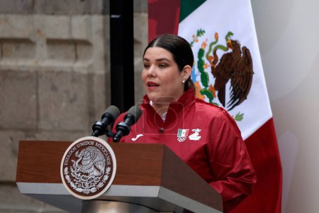 Photo for June 15, 2023, Mexico City, Mexico: Shooting athlete Alejandra Zavala during her message at the flag-waving ceremony for the JCC San Salvador, at the National Palace in Mexico City. on June 15, 2023 in Mexico City, Mexico (Photo by Luis Barron / Eyep - Royalty Free Image