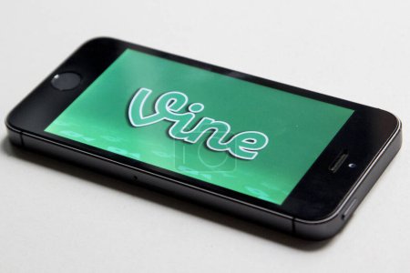 Photo for Image of a cell phone showing one of the most used social networks by users, vine - Royalty Free Image