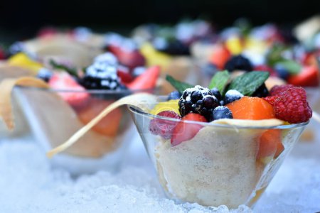 Photo for Detail of a fruit dessert with strawberries, blackberries, blueberry - Royalty Free Image