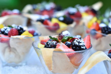 Photo for Detail of a fruit dessert with strawberries, blackberries, blueberry - Royalty Free Image