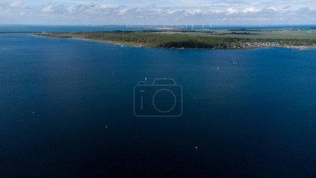 Photo for Aerial view of the Sailboats  in the lake at Zeland in the Netherlands - Royalty Free Image