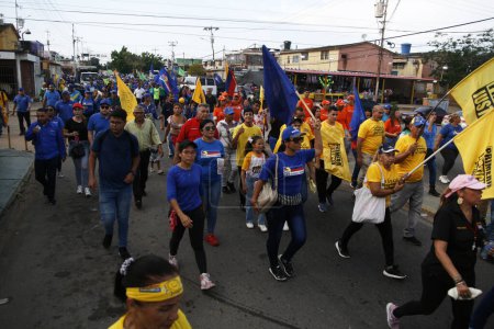 Photo for September 2, 2023, San Francisco, Venezuela: A large crowd of Venezuelans, political organizations and militants who live in the Democratic Unitary Platform (PUD), marched this Friday, September 1, in the San Francisco municipality in Venezuela - Royalty Free Image