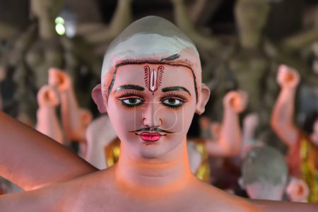 Photo for Howrah, India -13th September, 2023: Clay idols of God Vishwakarma are under making ahead of the annual one day Vishwakarma puja, which scheduled on 18th September, 2023. God Vishwakarma is considered as architect of  gods in Hindu mythology - Royalty Free Image