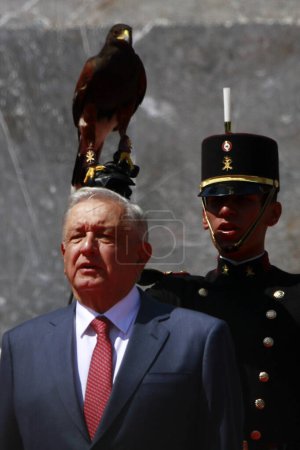 Photo for Mexico City, Mexico - September 13, 2023: President of Mexico Andres Manuel Lopez Obrador  during the 176th Anniversary of the Heroic Deed of the Children Heroes of Chapultepec, at the Altar to the Homeland. On September 13, 2023 - Royalty Free Image