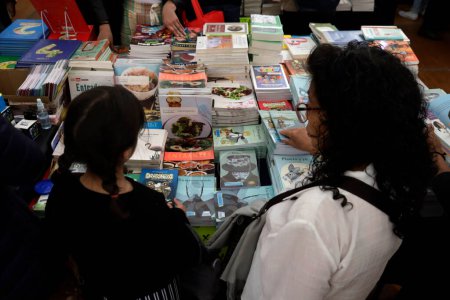Photo for October 15, 2023, Mexico City, Mexico: Visitors to the XXIII Zocalo International Book Fair at the Zocalo in Mexico City - Royalty Free Image
