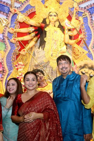Photo for October 14, 2023, Kolkata, India: Indian Bollywood actress and singer, Vidya Balan, visits the indian idol image at Shreebhumi Sporting club as  part of the Durga Puja Festival soon to be celebrated - Royalty Free Image