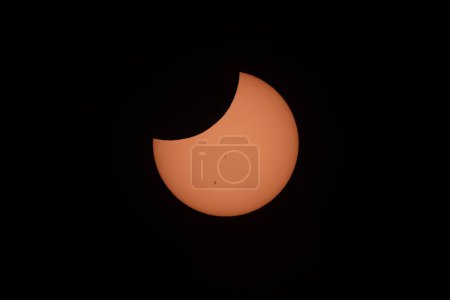 Photo for October 14, 2023 Malinalco , Mexico : Aspects of the annular eclipse photographed from the State of Mexico where the sun was covered up to 75% by the moon - Royalty Free Image