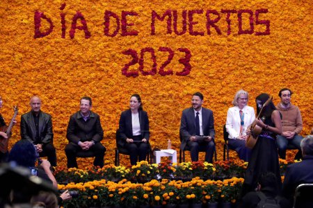 Photo for October 16, 2023, Mexico City, Mexico: The head of Government of Mexico City, Marti Batres Guadarrama announced the activities of the Day of the Dead holiday at a press conference at the Mexico City Museum in Mexico City - Royalty Free Image