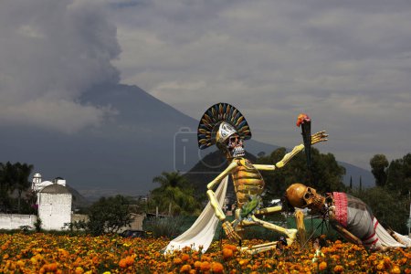 Photo for October 20, 2023, State of Puebla, Mexico: Monumental catrinas with various representations of characters adorn fields and places in the municipality of Atlixco in the state of Puebla - Royalty Free Image