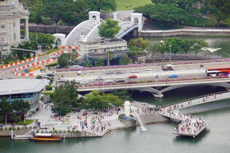 Photo for Aerial shot of People gather around the Merlion - Royalty Free Image