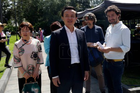Photo for October 25, 2023, Mexico City, Mexico: China's ambassador to Mexico, Zhang Run, donates food for those affected by Hurricane Otis in Acapulco at the China in Los Pinos cultural festival at the Los Pinos cultural complex in Mexico City - Royalty Free Image