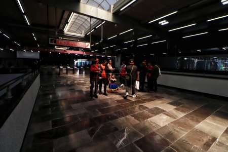 Photo for October 29, 2023 in Mexico City, Mexico:  Passengers travel in the subway during the reopening of Metro Line 1 to the public after the Pantitln - Isabel la Catlica Section has been repaired - Royalty Free Image