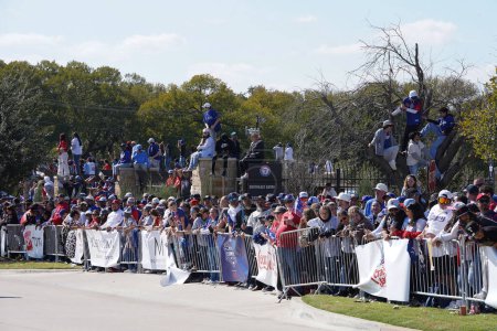 Photo for Arlington, Texas, USA: Images from the parade celebrating the Texas Rangers 2023 World Series Championship on the streets of Arlington's entertainment district and in front of Globe Life Field on Friday November 3, 2023 - Royalty Free Image