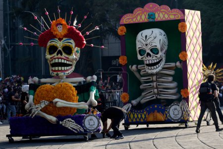 Photo for November 4, 2023, Mexico City, Mexico: Day of the Dead parade on Reforma Avenue as part of the Day of the Dead festivity at the Cuauhtemoc Mayor's Office in Mexico City - Royalty Free Image