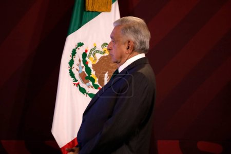 Photo for November 6, 2023, Mexico City, Mexico: The president of Mexico, Andres Manuel Lopez Obrador at the press conference before reporters at the National Palace in Mexico City. on November 6, 2023 in Mexico City, Mexico - Royalty Free Image