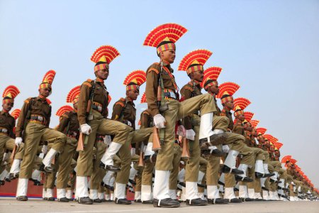 Photo for November 09,2023, Srinagar Kashmir, India : New recruits of the Indian Border Security Force (BSF) take part during a passing out parade in Humhama, on the outskirts of Srinagar - Royalty Free Image
