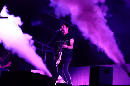 Photo for November 8, 2023 in Mexico City, Mexico. Joe Duplantier member of the french death metal band 'Gojira' performs during the  Mega Monsters tour concert at the Olympic velodrome - Royalty Free Image